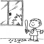Dibujo para colorear Travesura Dibujo De Nino Travieso Que Quebro El Vidrio De Una Ventana Con Una Pelota De Beisbol Para Pintar Y Colorear