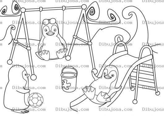 Dibujo para colorear Juegos Para Ninos Dibujo De Pinguinos Jugando En El Parque En Los Juegos De Ninos Para Pintar Y Colorear Columpio Y Resbaladero