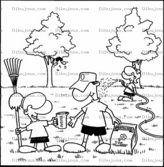 Dibujo para colorear Jardineros Dibujo De Una Familia Limpiando Abonando Regando Y Cuidando El Jardin Para Pintar Y Colorear