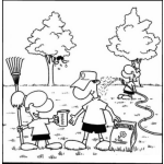 Dibujo para colorear Jardineros Dibujo De Una Familia Limpiando Abonando Regando Y Cuidando El Jardin Para Pintar Y Colorear