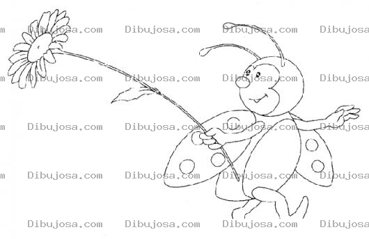 Dibujo para colorear Dibujo De Una Mariquita Con Una Flor Para Pintar Y Colorear