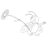 Dibujo para colorear Dibujo De Una Mariquita Con Una Flor Para Pintar Y Colorear