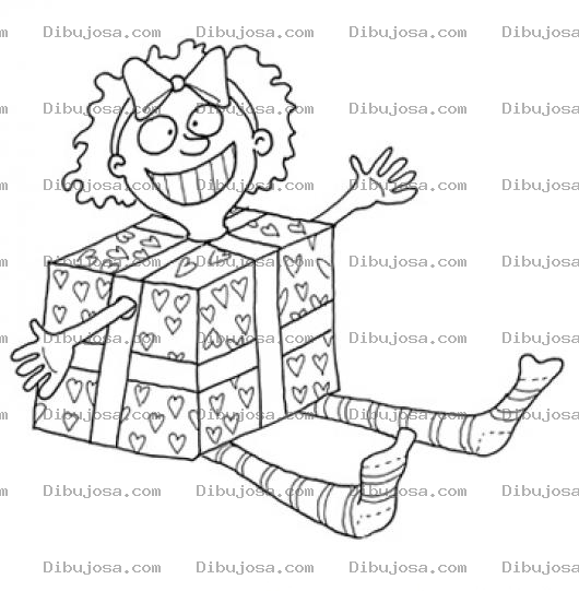 Dibujo para colorear Dibujo De Una Muneca Con Cuerpo De Regalo Para Pintar Y Colorear Regalo De Muneca Con La Cabeza Los Brazos Y Las Piernas Salidas De La Caja