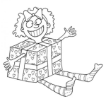 Dibujo para colorear Dibujo De Una Muneca Con Cuerpo De Regalo Para Pintar Y Colorear Regalo De Muneca Con La Cabeza Los Brazos Y Las Piernas Salidas De La Caja