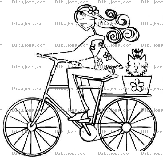 Dibujo para colorear Dibujo De Chica En Bicicleta Con Una Gatita Para Pintar Y Colorear Chicaenbici