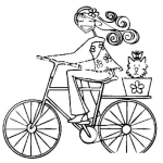 Dibujo para colorear Dibujo De Chica En Bicicleta Con Una Gatita Para Pintar Y Colorear Chicaenbici