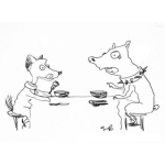 Dibujo para colorear Dibujo De Perro Y Cerdo Comiendo Juntos En La Mesa Para Pintar Y Colorear