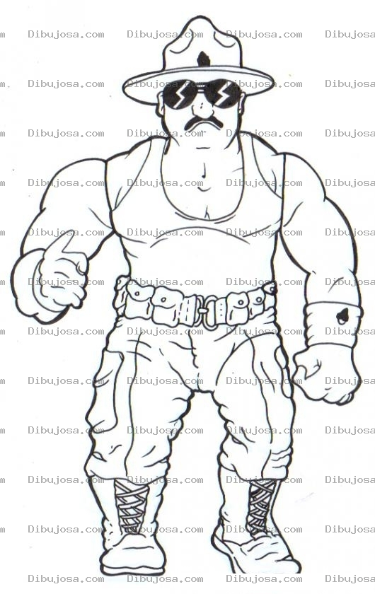 Dibujo para colorear Dibujo De Policia Guardabosques Para Pintar Y Colorear Policia Musculoso Con Lentes De Sol