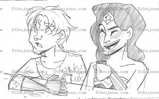 Dibujo para colorear Dibujo De Acuaman Con La Mujer Maravilla En Un Bar Para Pintar Y Colorear