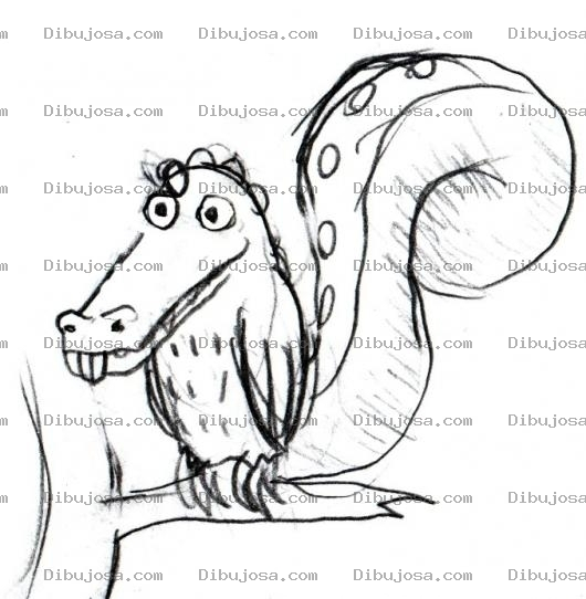 Dibujo para colorear Dibujo De Ardilla Dientuda Para Pintar Y Colorear Ardilla Sobre Una Rama