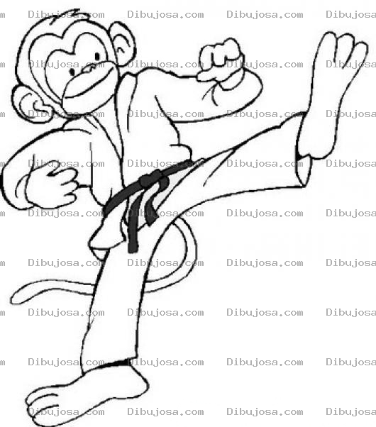Dibujo para colorear Dibujo De Mono Karateca Para Pintar Y Colorear