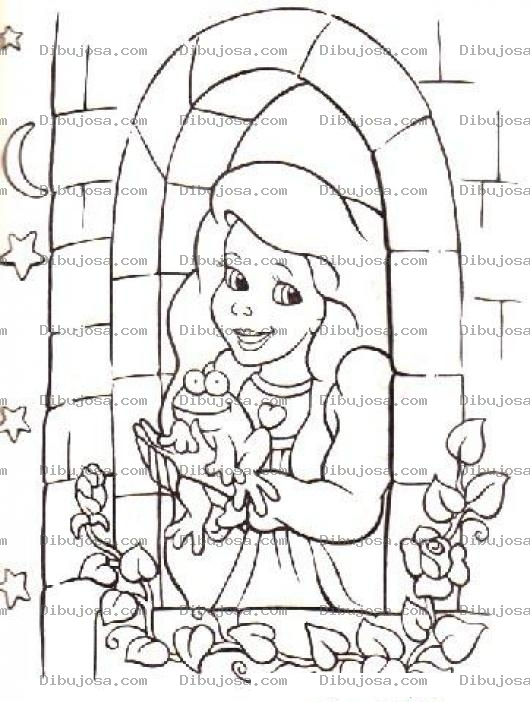 Dibujo para colorear Dibujo De Princesa En Balcon Con Una Rana Para Pintar Y Colorear