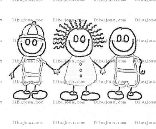 Dibujo para colorear Dibujo De 3 Ninos Amigos Tomados De Las Manos Para Pintar Y Colorear