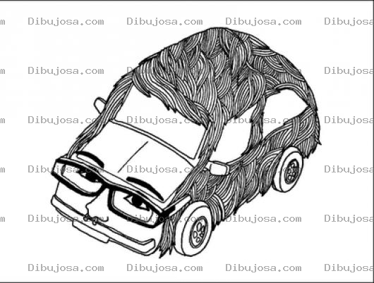 Dibujo para colorear Cara De Carro Para Pintar Y Colorear Una Cabeza Peluda Con Forma De Carro