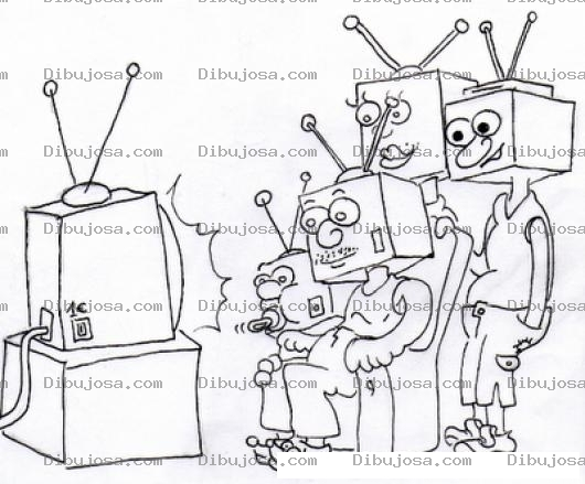 Dibujo para colorear Familia De Televisores Viendo Tele Para Pintar Y Colorear