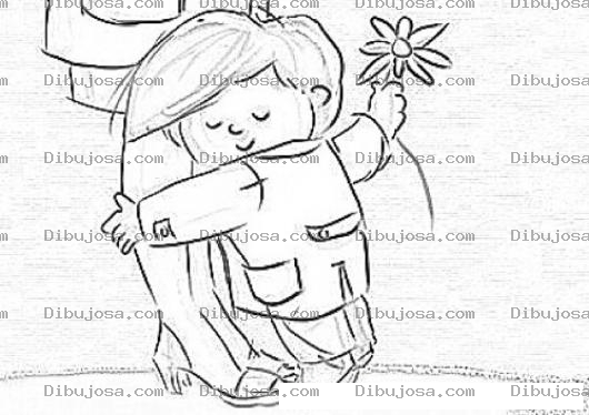 Dibujo para colorear Feliz Dia De La Madre Para Pintar Y Colorear Dibujo De Un Nino Regalando Una Flor A Su Mama