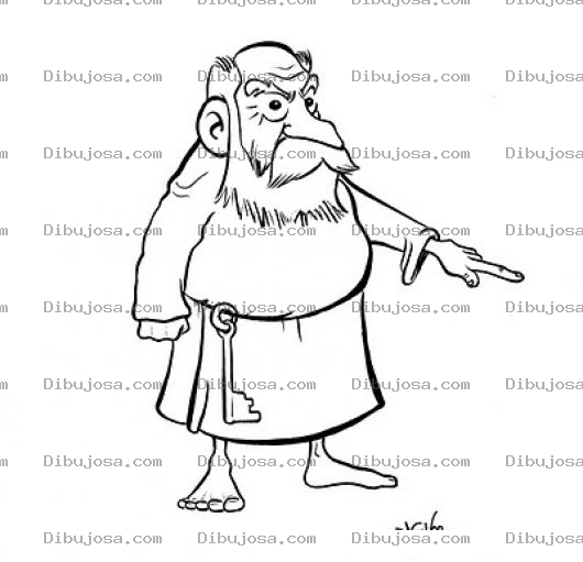 Dibujo para colorear Dibujo De San Pedro Enojado Con La Llave De Las Puertas Del Cielo Para Pintar Y Colorear