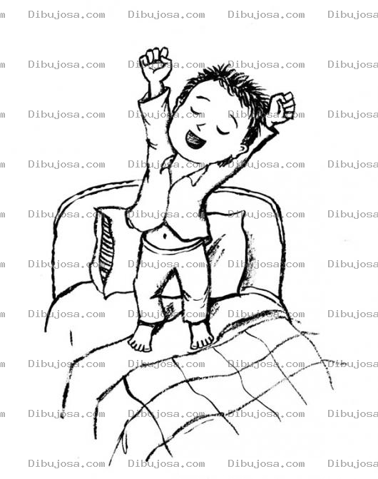 Dibujo para colorear Dibujo De Nino Despertando De Su Cama Para Pintar Y Colorear