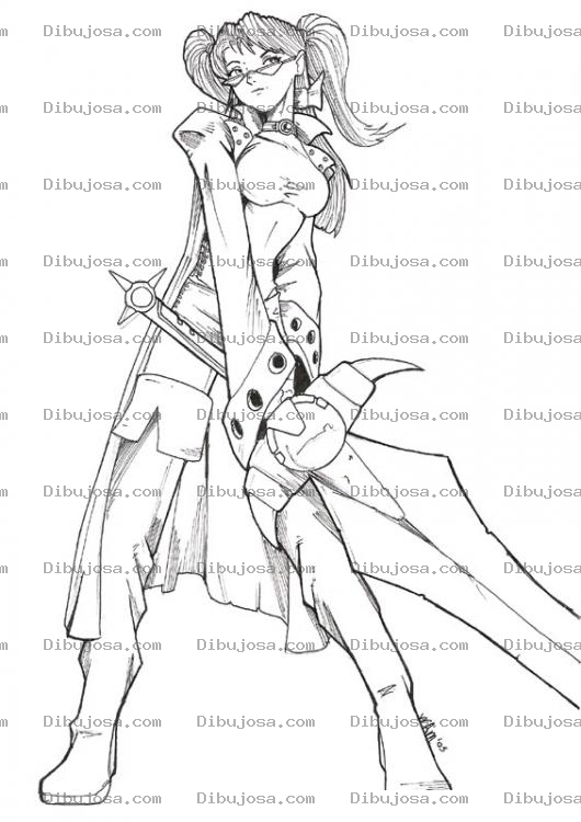 Dibujo para colorear Dibujo De Chica Con Espada Grande Para Pintar Y Colorear
