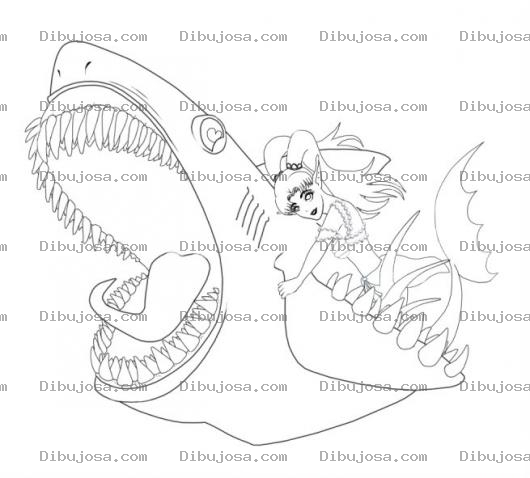 Dibujo para colorear Dibujo Del Tiburon Y La Sirena Enamorada Para Pintar Y Colorear