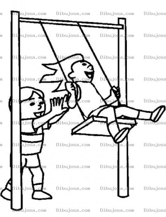 Dibujo para colorear Dibujo De Hermanitos Jugando En Columpio Para Pintar Y Colorear