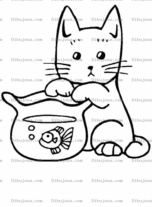Dibujo para colorear Dibujo De Gatito Hambriento Y Tentado Para Pintar Y Colorear