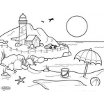 Dibujo para colorear Dibujo De Playa Frente Al Faro Para Pintar Y Colorear