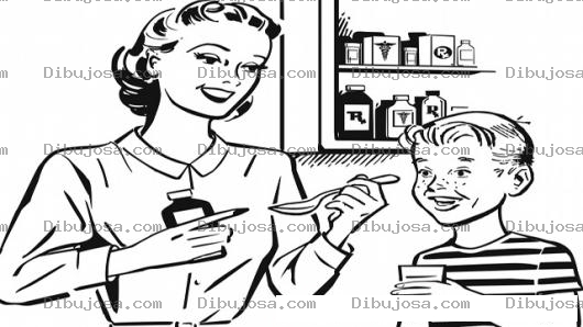 Dibujo para colorear Mama Dando Medicina A Su Hijo Para Pintar Y Colorear