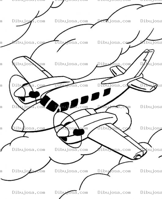 Dibujo para colorear Avion Volando En El Cielo Para Pintar Y Colorear Avioneta De Helices Sobre Las Nubes