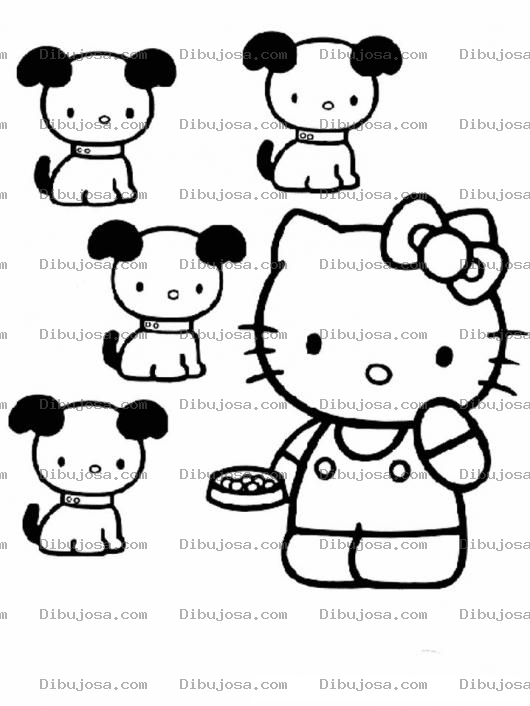 Dibujo para colorear 4 Perritos Con La Hello Kitty Para Pintar Y Colorear