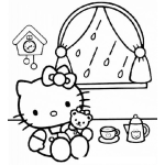 Dibujo para colorear Hello Kitty Frente A La Ventana En Un Dia De Lluvia Para Pintar Y Colorear
