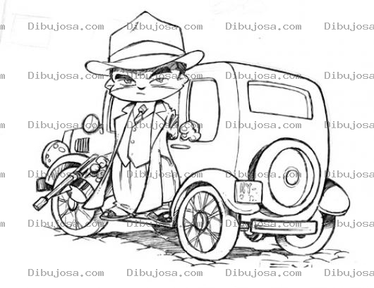 Dibujo para colorear Dibujo De Mafioso En Su Carro Para Pintar Y Colorear