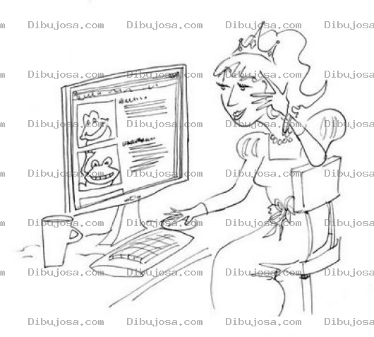 Dibujo para colorear Dibujo De Princesa Buscando A Su Principe En Facebook Para Pintar Y Colorear