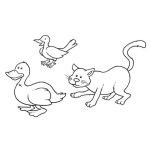 Dibujo para colorear Pato Pajaro Y Gato Para Puntar Y Colorear