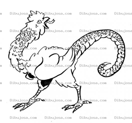 Dibujo para colorear Dibujo De Un Gallo Con Cola De Iguana Para Pintar Y Colorear