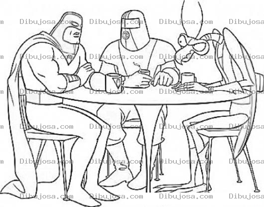 Dibujo para colorear Fantasma Del Espacio Con Sus Amigos En Una Mesa Para Pintar Y Colorear