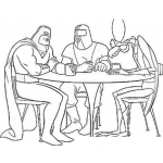 Dibujo para colorear Fantasma Del Espacio Con Sus Amigos En Una Mesa Para Pintar Y Colorear