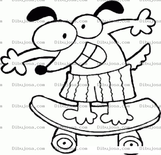 Dibujo para colorear Dibujo De Perro En Patineta Para Pintar Y Colorear