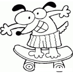 Dibujo para colorear Dibujo De Perro En Patineta Para Pintar Y Colorear
