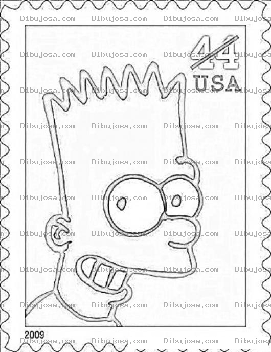Dibujo para colorear Sello Postal De Bart Simpson Para Pintar Y Colorear
