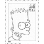 Dibujo para colorear Sello Postal De Bart Simpson Para Pintar Y Colorear