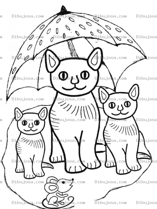 Dibujo para colorear Dibujo De Gatitos Bajo Una Sombrilla Para Pintar Y Colorear