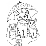 Dibujo para colorear Dibujo De Gatitos Bajo Una Sombrilla Para Pintar Y Colorear