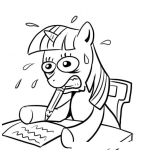 Dibujo para colorear Pony Unicornio En Un Examen De La Escuela Para Pintar Y Colorear