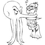 Dibujo para colorear Pulpo Enojado Dibujo De Pulpo Extrangulando A Un Buzo Para Pintar Y Colorear