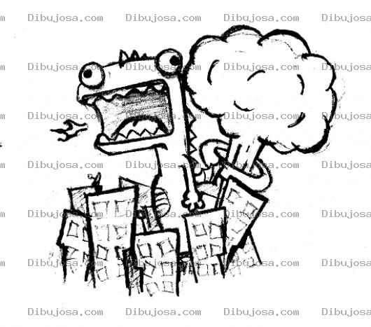 Dibujo para colorear Dibujo De Gotzila Destruyendo La Ciudad Para Pintar Y Colorear A Godzilla