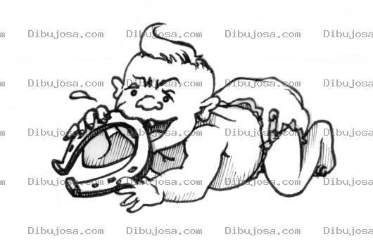 Dibujo para colorear Dibujo De Bebe Mordiendo Una Herradura Para Pintar Y Colorear