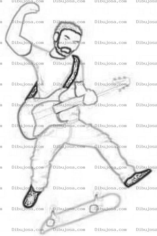 Dibujo para colorear Hombre Con Guitarra Y Patineta Para Pintar Y Colorear