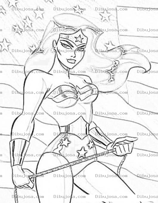 Dibujo para colorear Dibujo De La Mujer Maravilla Con La Bandera De Los Estaos Unidos De Norte America Para Pintar Y Colorear