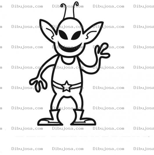 Dibujo para colorear Marcianito Saludando Con Tres Dedos Para Pintar Y Colorear Extraterrestre Feliz